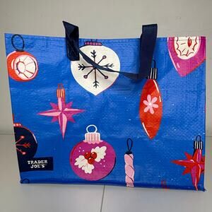Trader Joe's Eat Drink Be Merry Blue Christmas Grocery Holiday Gift Tote Bag NWT